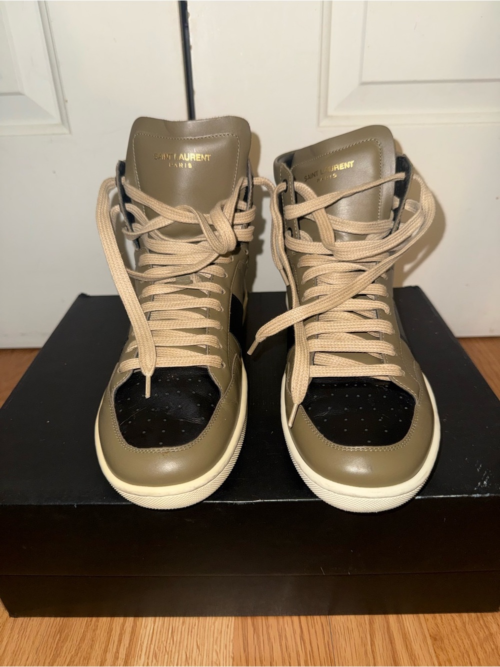 Saint Laurent High Top trainers in khaki and black SL/100H - Picture 1 of 5